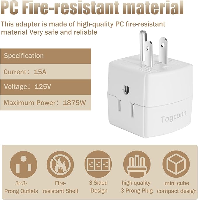 3-Outlet Extender Wall Tap Cube 2 Pack, 3-Prong Grounded Wall Tap, Easy Access Design, Adapter Spaced Outlets, Multiple Plug, Power Splitter, Use for Home Office School Dorm，Travel, ETL Listed, White