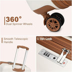 Kono Airline Approved Suitcase Set 3 Piece Luggage Set Lightweight Carry On Travel Luggage, TSA Lock Spinner Wheels Hardshell (Cream/Brown, 3 piece set (BP/TB/20))