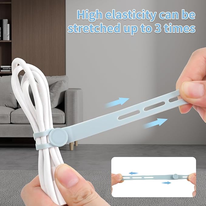 Oligei 25 Pcs Silicone Cable Ties, Cable Ties Reusable, High Elasticity Cord Wraps for Electrical Cords, Cord Organizer for Earphone, Phone Charger(Blue)