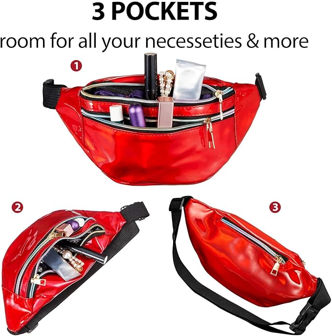 Frienda 2 Pieces Holographic Fanny Pack for Women Colorful Sport Waist Bag Pack