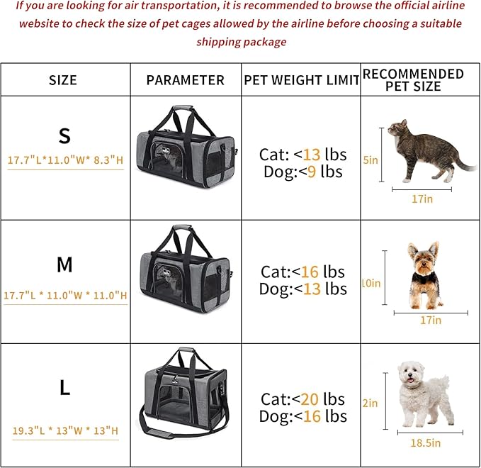 Wakytu Pet Carrier for Medium Large Cats and Dogs, Dog Carrier Travel Bag with Adequate Ventilation, 5 Mesh Windows, 3 Entrance, Locking Safety Zippers, Padded Shoulder and Carrying Strap, Large