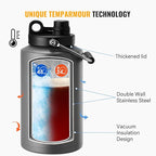 Kerilyn Insulated Gallon Jug with Handle, One Gallon, 128oz Stainless Steel, Large Double Vacuum Water Bottle for Hot & Cold Drinks, Wide Mouth, Sweat Proof, Great for Travel, Camping, Dark Grey