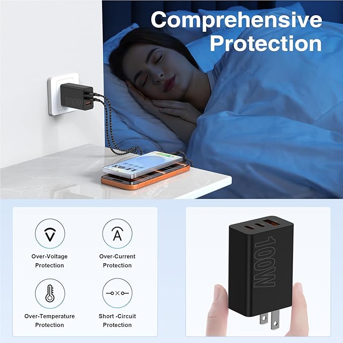 65W Super Fast Charger Type C for Samsung,3 Port 100W Quick Charging 3.0 USB C Block & 3/6/10/10FT Braided Type C Cord for Samsung Galaxy S26 Ultra/S26/S25 Ultra/iPhone 17 Pro/MacBook Pro/Air-Pink