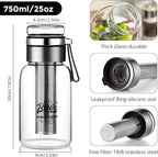 Bincoo Glass Cold Brew Coffee Maker with Extended Fine Mesh Filter, Tea Infuser Bottle Iced Coffee Maker with Thick Borosilicate Glass (750ml/24oz)