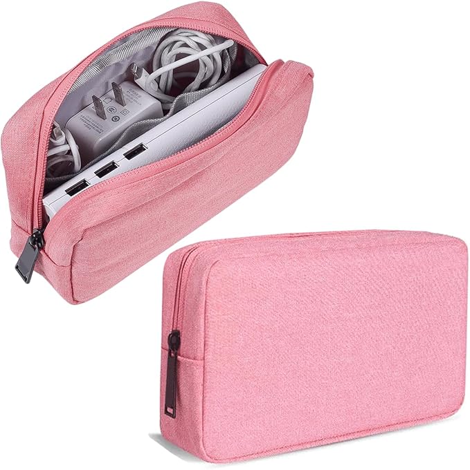 CAAORDKSO Electronics Organizer Travel Bag, Small Cable Organizer Case Waterproof Accessories Pouch, Travel Electronic Carrying Case for Cable, Cord, Charger, Phone, Power Bank, Earphone (Small-Pink)