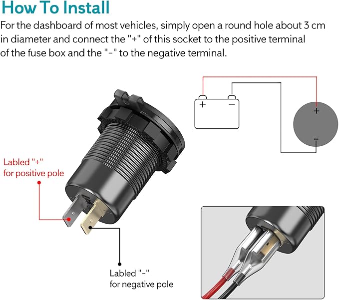High Voltage USB Outlet 12V 24V 36V 48V 60V Aluminum Car Charger Socket, PD 30W USB C and QC 36W Car USB Port Waterproof Cigarette Lighter Power Adapter DIY Kit with Button Switch for Ship Truck, etc.
