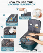 coofay Large Vacuum Backpack Travel with Pump Vacpack Travel Backpack with Vacuum System Compression Backpacks for Travel Easy Vac Pack Carry on Luggage