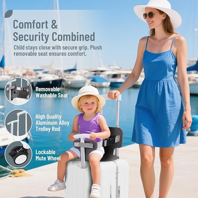 Apelila 20" Ride-On Suitcase with Seat, Double Handle Carry On Luggage with Mesh Pocket & Side Hooks, Hard Shell Spinner Wheels, TSA Lock & Seat Belt