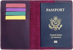 RFID Blocking Passport Holder Travel Wallet Genuine Leather Passport Case Cover Travel Document Organizer (Retro Red)