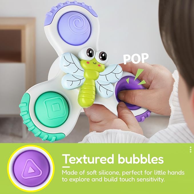 ALASOU 3PCS Pop Suction Cup Spinner Sensory Airplane Travel Toys for 1 Year Old Boy Girl Infant Toddlers|Novelty Spinning Tops 12 18 Months|1 2 Year Old Boy Birthday Gift|Baby Bath Toy Kids Ages 1-3