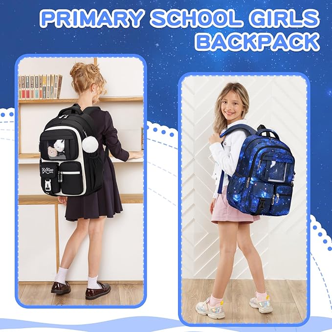 PIG PIG GIRL Kids Backpack for Girls Boys School Bags for Middle School Students Book Bag for Elementary Primary Kawaii Ita Backpack, Galaxy Astronaut