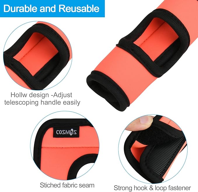 Cosmos 5 Pcs Neoprene Luggage Handle Wrap Soft Grip Handle Cover Luggage Identifier with Hollow Design for Push-Button Handle Trolley Handle and Travel Suitcase Trolley Case (Fluorescent Orange)
