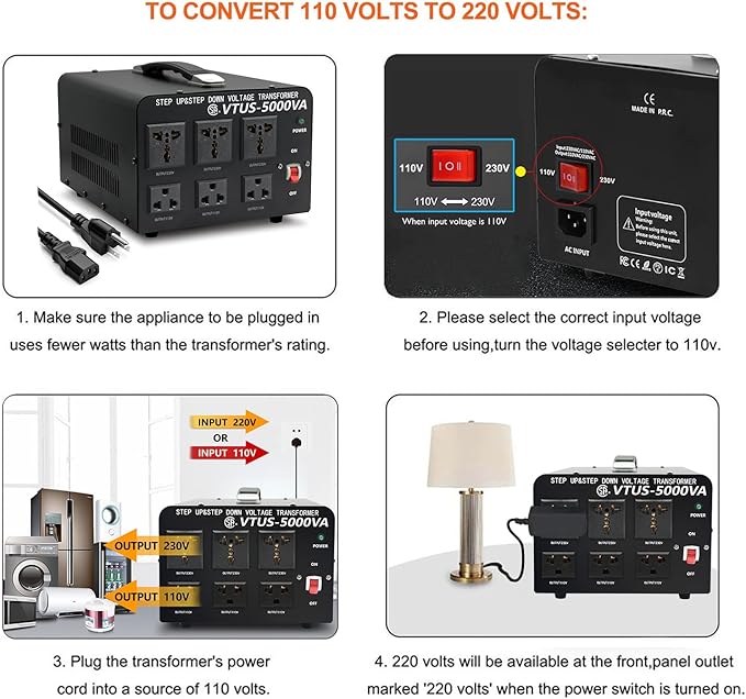 Cantonape 5000 Watt Voltage Converter Transformer - Heavy Duty Step Up/Down Convert from 110-120 Volt to 220-240 Volt and from 220-240 Volt to 110-120 Volt - Circuit Breaker Protection