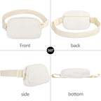 Fleece Fanny pack with Adjustable Strap for Women and Men Crossbody Bag Bum Bag, Waist Pack for Hiking Workout Sports Travel Beige