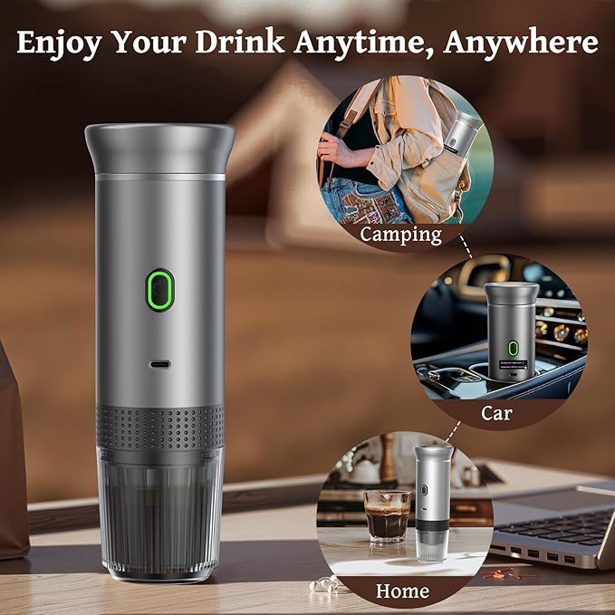 Portable Coffee Maker Espresso Machine, Travel Coffee Maker Self-Heating with USB-C Small Tea Cup, Compatible with Ground Coffee & NS Capsule for RV,Car, Hiking, Camping Office (Green)