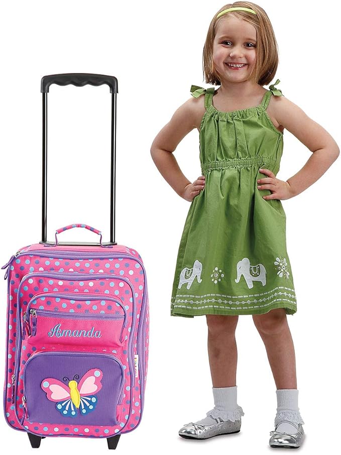 Lillian Vernon Personalized Kids Suitcases for Girls, 5-Pocket 3-D Butterfly Design Rolling Luggage Set, Customizable Travel Carrier on Wheels
