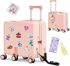 smilesun Kids Ride-On Luggage, 20" Hardshell Carry-On Suitcase with 6 Spinner Wheels, Foldable Pedal, Hidden Cup Holder & Combination Lock for Toddlers & Children (Light Pink, 20-inch)
