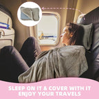 3 in 1 Travel Blanket Pillow Set - 350 GSM Thick Travel Blanket Airplane Compact with Bag, Soft Bag with a Pocket, Inflatable Travel Pillow for Camping & Car Trip (Light Coffee)