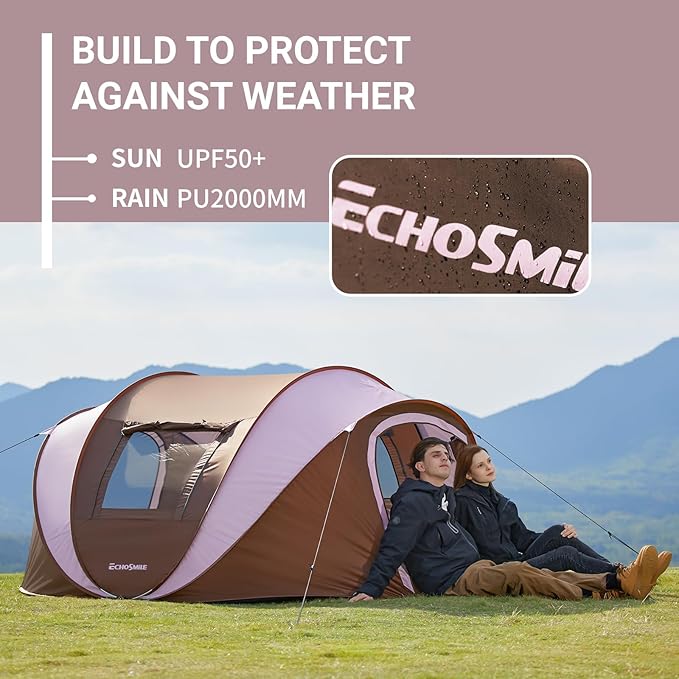 EchoSmile Pop Up Camping Tent, 2/4/6 Person Easy Setup Tent, Water Resistant Dome, Portable with Carry Bag
