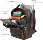 TIDING Full Grain Leather Laptop Backpack for Men, Vintage 15.6 Inch Computer Work Bag College Business Casual Daypack