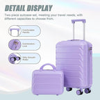 Kids Luggage Sets for Girls, 2 Piece Luggage Set, 20 Inch Rotating Wheel Suitcase with 14 Inch Cosmetic Case, Lightweight Hardshell Suitcase with 360° Spinner Wheels for Travel (Purple)