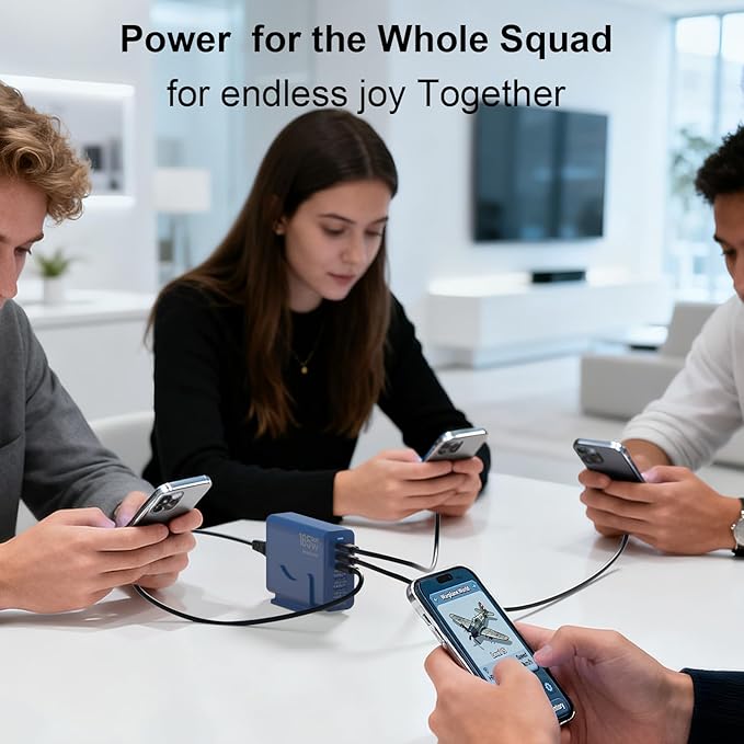 Charging Station for iPhone 17, 165W GaN 6-Port USB C Fast Charger Block, 3 Type-C Each 40W Desktop Charging Hub for Multiple Devices, 5ft Cord - Ideal for Home Office Travel Deep Blue