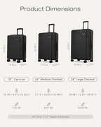 Coolife Luggage 3 Piece Set Hardside Upgraded Durable PC Lightweight Travel Suitcases with Dual Spinner Wheels & TSA Lock, 20'' Expandable Only (Black, 3-Piece Set (20/24/28))