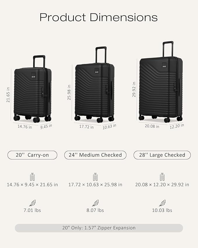 Coolife Luggage 3 Piece Set Hardside Upgraded Durable PC Lightweight Travel Suitcases with Dual Spinner Wheels & TSA Lock, 20'' Expandable Only (Black, 3-Piece Set (20/24/28))