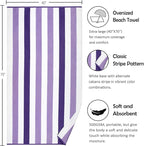Bornbay Cotton Oversized Beach Towel - Extra Large 40"X70" Big Cute Thick Pool Towel, XL Stitch Beach Towels Striped Purple Swimming Towel for Adults Women