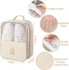 Shoe Bags for Travel Holds 3 Pair of Shoes, Shoe Storage Pouch with 2 Pack Portable Bags, Waterproof & Washable, Cream