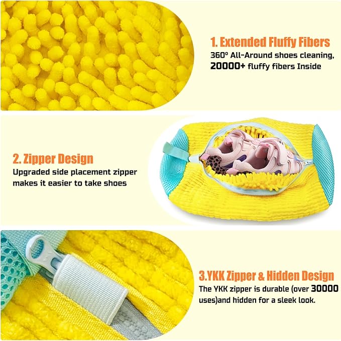 Shoe Washing Machine Bag, Shoe Laundry Bag, Shoe Cleaning Bag for Sneaker Tennis Shoes Unstain Cleaner Kit, Yellow 2PCS