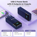 Portable Charger Power Bank 50800mAh,25W USB C Fast Charging Battery Pack with 3 Built in Cables & LED Display,6 Output 2 Input Travel Essentials Phone Charger for iPhone 17/16/15,Android etc (Blue)