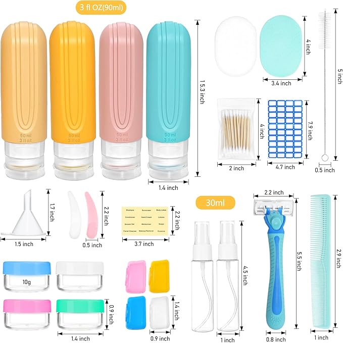 26 Pack Travel Size Toiletries, Tsa Approved Travel Containers for Toiletries, Leak Proof Silicone bottles and Shampoo Conditioner, Essential Toiletry Accessories.
