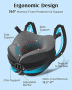 YFONG Travel Pillow for Long Flight Airplanes, Head Strap Combo with 3D Contoured Eye Mask for Sleep, Neck Pillow for Car Trip Essential, 360° Support Memory Foam Headrest, Prevent Head Bobbing, Pink