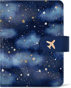 Passport Holder for Travel Essentials, RFID Blocking Leather Cover Wallet with Magnetic Closure, Aesthetic & Cute Passport Book Case for Women and Men - Star