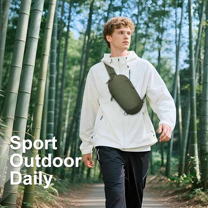 Small Sling Bag with RFID Blocking, Mini Fanny Pack for Women Men, Convertible Crossbody Anti Theft Chest Bag for Travel Hiking Running, Dark Green