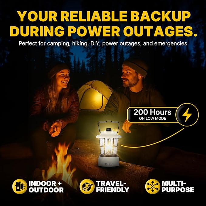 LUXPRO Retro LED Lantern - Battery-Powered Emergency Lantern - Water Resistant - Bright LED Lamp for Indoor & Outdoor Use - Use for Tents, Hiking or Hurricane Prep (Beige, Pack of 1)