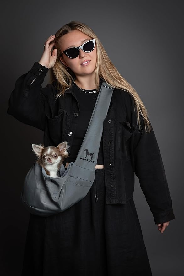 Noah & Paw Dog Sling Carrier for Small Dogs 3-10lb, Dog Sling for Small Dogs and Cats, Dog Carrier with Adjustable Padded Strap, Premium Twill, Lined with Fur, Double Safety Feature, Machine Washable