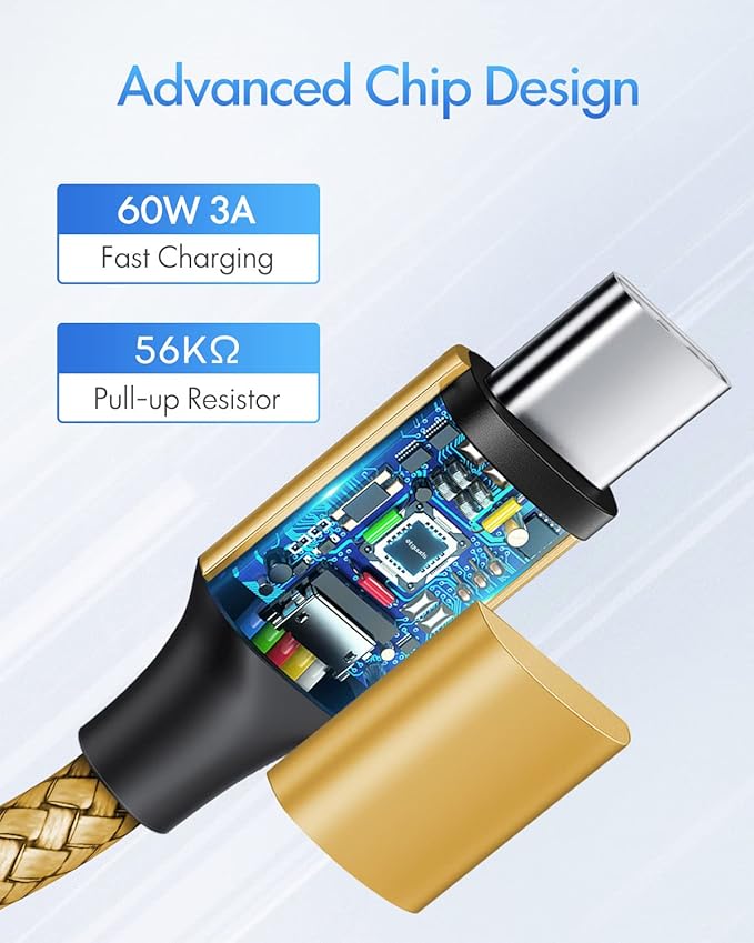 etguuds Gold USB C to USB C Cable 3ft, 2-Pack 60W USBC to USBC Cord, Type C to C Charger Cable Fast Charging for iPhone 17 16 15 Pro Max Plus Air, Samsung Galaxy S25 S24 S23, for MacBook/iPad, Pixel