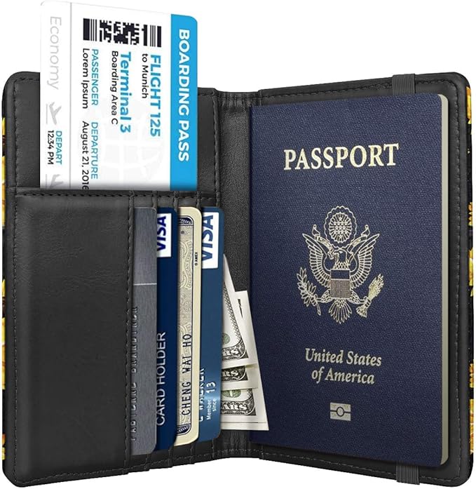 Coco Rossi Women's Black Floral Sunflower Passport Wallet Cover with RFID Blocking, 7 Compartments, 4 Card Slots, Magnetic Closure
