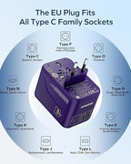 MOMAX Universal Travel Adapter 70W GaN, 3 USB-C PD & 2 USB-A QC, International Power Adapter Outlet, 6-in-1 Wall Charger for Laptop, Phone, European Travel Plug Adapter for UK/US/AUS/JP