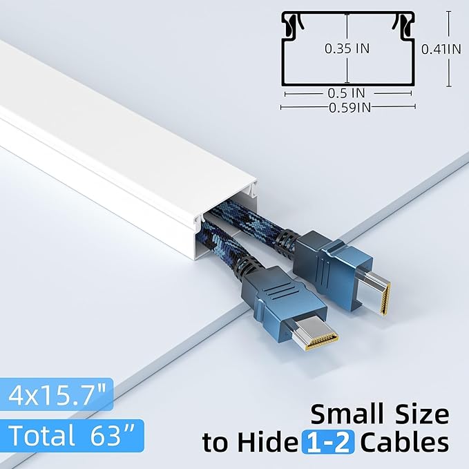 Delamu 63in Cord Hider, Cord Covers for 1 Wire, Paintable Cable Hider, Wire Covers for Cords on Wall, Wire Hiders for TV on Wall, Cable Cover Cable Management, W0.59in H0.40in
