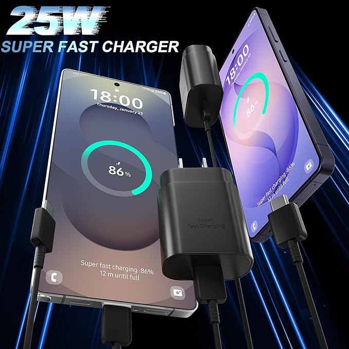 USB C Android Charger Fast Charging Cord, Super Fast Phone Chargers 10FT+6.6FT C to C Type Cable with 25W USBC Wall Block for Samsung Galaxy S26 S25 S24 Ultra Plus/S23/S22/S21/S20/Note 20/10, Black
