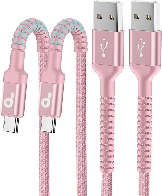 USB A to USB C Cable Fast Charging 3FT, 2Pack USB to USB C Charger Cord, Upgraded Extra Durable Braided USBC Cable Compatible with iPhone 17 16 15 Pro Max,Samsung Galaxy S10 S9 Plus and More -Pink