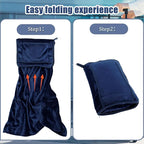 Travel Blanket, 2 in 1 Soft Flannel Airplane Blanket Warm Travel Blanket Pillow with Luggage Strap and Buckle, Portable Compact Flight Blanket for Cars Airplanes Camping 63x39 Inch (Navy)