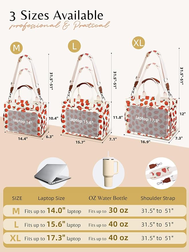BESBESME Canvas Tote Bag for Women with Zipper & Compartments– Large Work & College Laptop Tote Crossbody Shoulder Bag