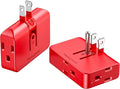 Red 3-Prong Outlet Splitter & Plug Extender - Converts 2 to 3 & 3 to 2 Prong, Multi-Plug Wall Adapter, Side Plugs for Wall Outlet, Rotating Outlet Adapter, 2 Pack
