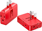 Red 3-Prong Outlet Splitter & Plug Extender - Converts 2 to 3 & 3 to 2 Prong, Multi-Plug Wall Adapter, Side Plugs for Wall Outlet, Rotating Outlet Adapter, 2 Pack