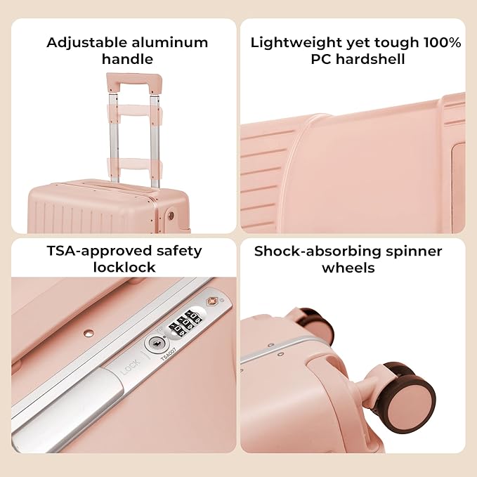 20" Ride-On Luggage with Child Seat, Hardside Carry-On Suitcase with Shockproof 360° Silent Spinner Wheels, TSA Lock, Kids & Adults & Busy Moms