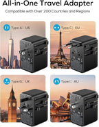 MOMAX 70W Universal Travel Adapter, 6-in-1 International Power Adapter with USB-C Retractable Cable, Dual-AC Plug Adapter PD Fast Charging Worldwide Wall Charger for US/UK/EU and Over 200 Countries